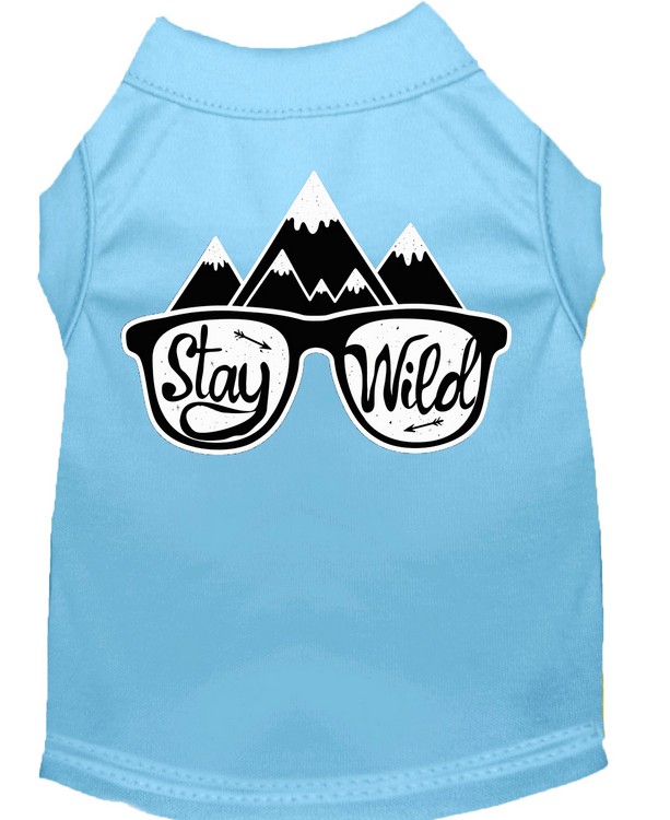 Stay Wild Screen Print Dog Shirt Baby Blue XS